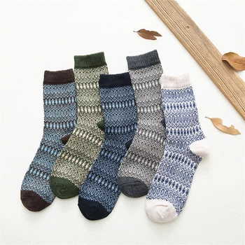 

5Pairs/lot New Witner Men Socks Thick Warm Wool Socks Vintage Christmas Socks Colorful Socks Gift Free size YM9008