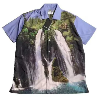 

Men Women Oversize Rhude Shirt Top Quality Comfortable Tee Landscape Forest Waterfall oil Painting Rhude Shirts