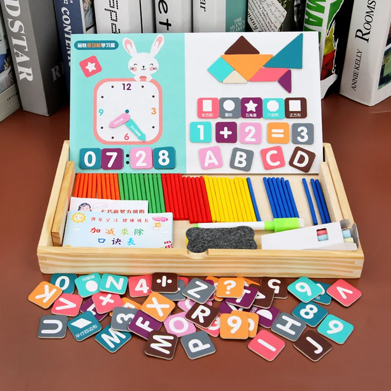 

Children Wooden Magnetic Multi-functional Small Learning Drawing Board with Numbers Computing Early Education Abacus Toy Educati