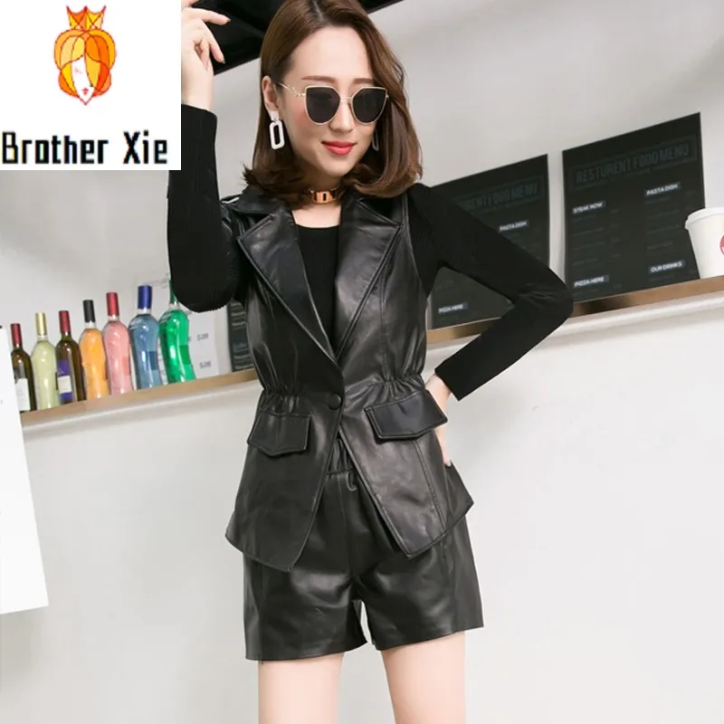 

Women Fashion Sheepskin Sleeveless Jacket Slim Fit Genuine Leather Vest Casual Streetwear Tops Outwear Waistcoat Biker Vests 3XL