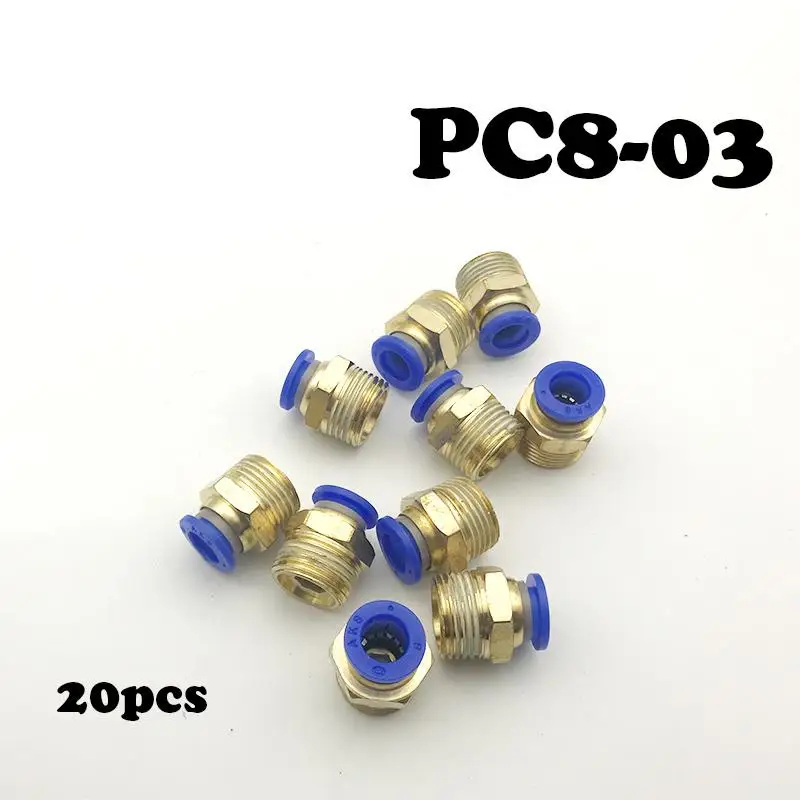 

20Pcs/lot PC8-03 8mm Thread Straight Throught 3/8\" Pneumatic Pipe Fitting Tube connector Fittings Quick
