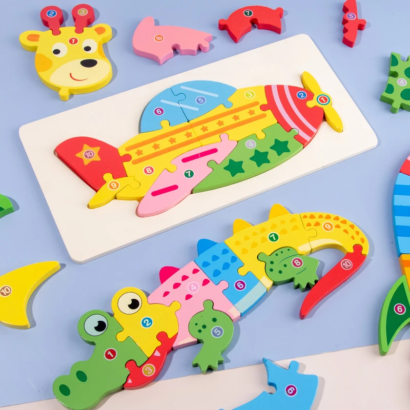 Baby Digital Puzzles Toy Wooden Toy 3D Puzzle Jgsaw Animal Baby Puzzle Learning Educatioanl Montessori Toys for Children Gifts