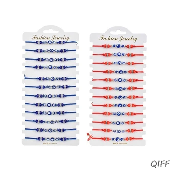 

12Pcs Blue Turkish Eye Charms Bracelets Eye Bead Adjustable Rope Chain Anklets