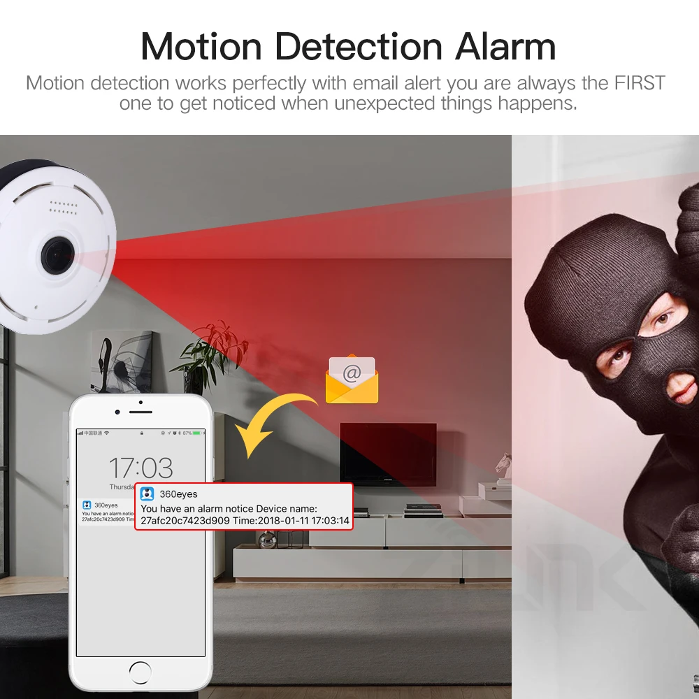 Камера видеонаблюдения HD 960P Wi Fi IP беспроводная 360 градусов панорамная ночное
