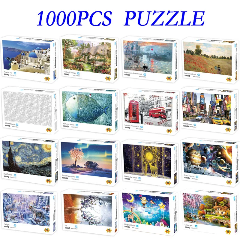 Minirompecabezas de 1000 piezas para adultos y niños, juegos educativos de paisaje con imagen de ensamblaje de papel, juguetes para niños