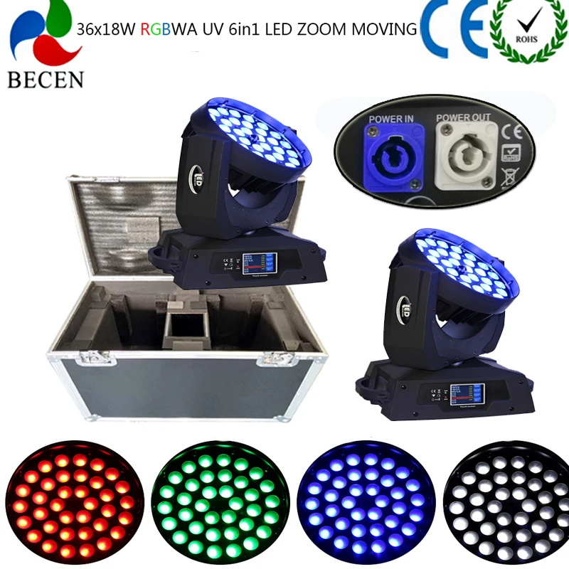 2 шт. + чехол для fly dj оборудование 36x18 Вт RGBWA UV 6в1 светодиодный фонарь с движущимися