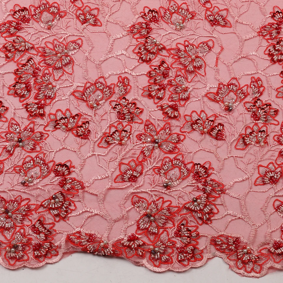 Fashion African Lace Fabric High Quality Lilac Lace Nigerian Lace Fabric 2019 High Quality Lace With Beaded 5yards QF2903B-1
