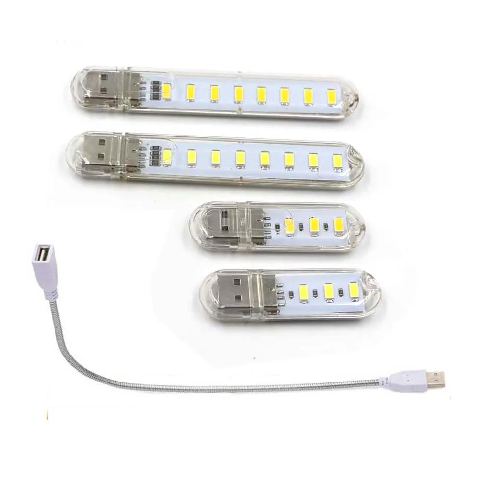 

led Reading Lamp USB LED Light Portable 3/8 LEDs Night Light Table Lamp Warm White Light LED Lamp For Power Bank PC Laptop Bulb
