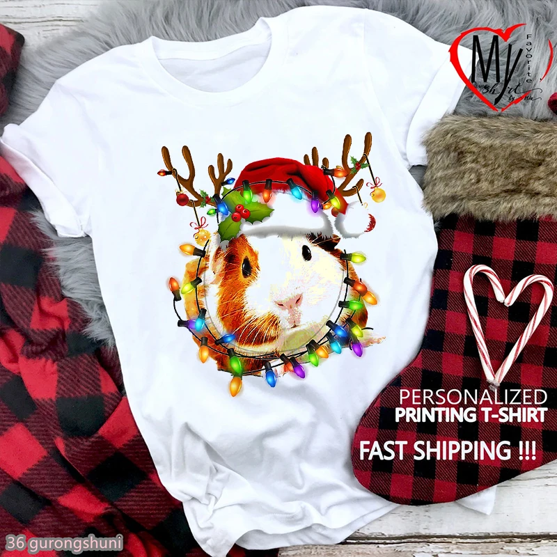 

2022 Hot Sale Merry Christmas Gift T-Shirt For Girls Kawaii Mouse/Pug/Cow/Unicorn Print Tshirt Women Funny T Shirt Femme Tops