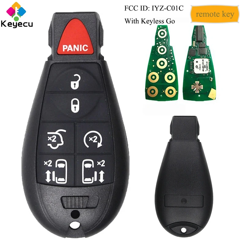 KEYECU Keyless Go Smart Remote Control Car Key With 7 Buttons 433MHz for Chrysler Town & Country 2008 - 2016 05026590 IYZ-C01C