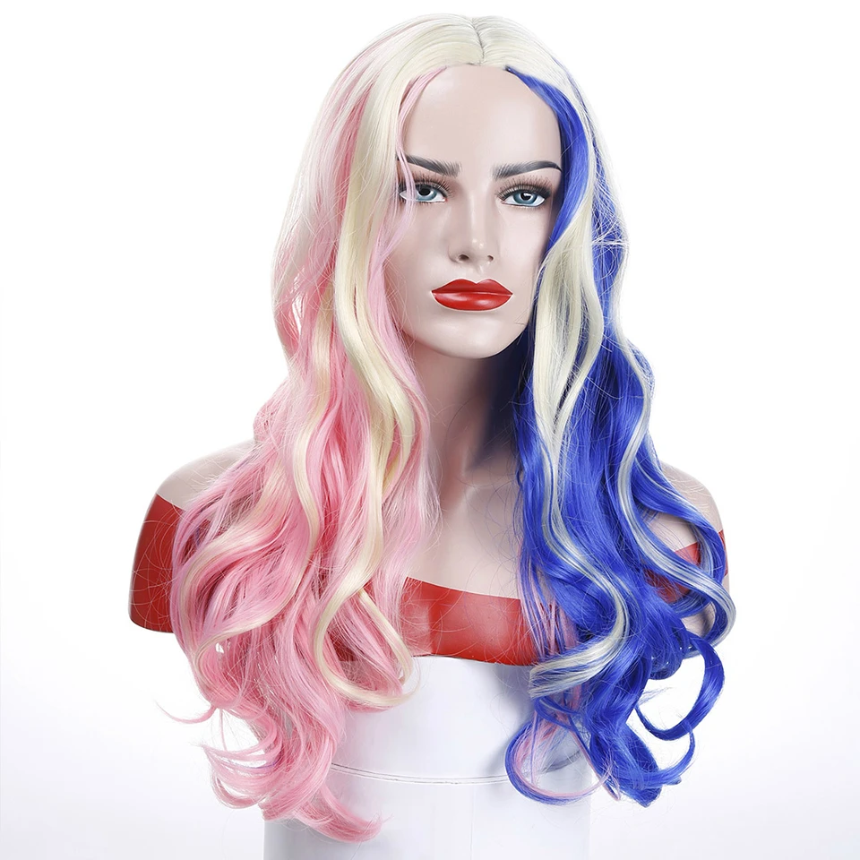 WTB 2" смешанный синий и розовый Омбре Длинные Синтетические парики высокой плотности волнистый парик для черных/белых женщин вечерние парики Overwatch Косплей
