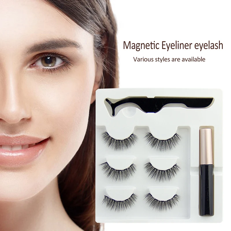 3 Pairs False Eyelashes Set With Tweezer Makeup Kits Magnetic Eyeliner Liquid Thick And Curled Eyeashes Makeup Set