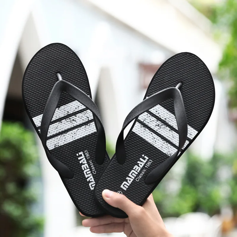 

Diffuse Bali Summer Flip-flops BOY'S Flip-flops Simple Korean-style Outdoor Slippers Black And White with Pattern Students MEN'S