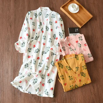

Yukata Japanese Style Cute Kimono Morning Cardigan Bathrobe Long Thin Section Pajamas Nightdress Female Summer Home Roupa