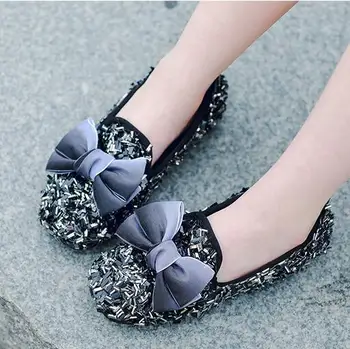 

New Autumn Girls Bow Shoes Crystal Bling Casual Princess Shoes Loafers Casual Children's Fashion Sneakers Size 26-36