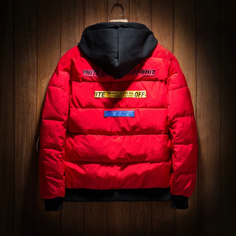 

UYUK2019 Winter Stitching Geometric Pattern Loose Hooded Removable And Outgoing Trend Thickening Men's Cotton Clothes
