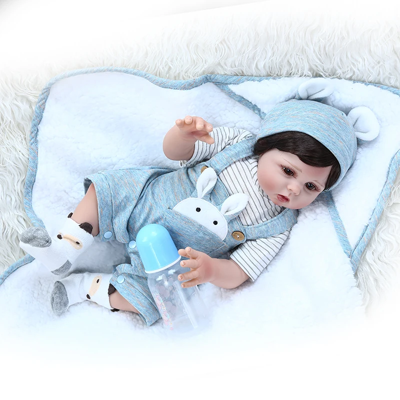 

48cm Silicone Body Reborn Doll black hair boy Baby Doll For Children's Day Gift Kid Xmas gif waterproof bath toy bebe reborn