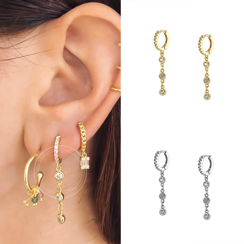 925 Sterling Silver Cross Star Pendant Earrings European and American Zircon Hoop Earring For Women Pendientes Brincos  Jewelry