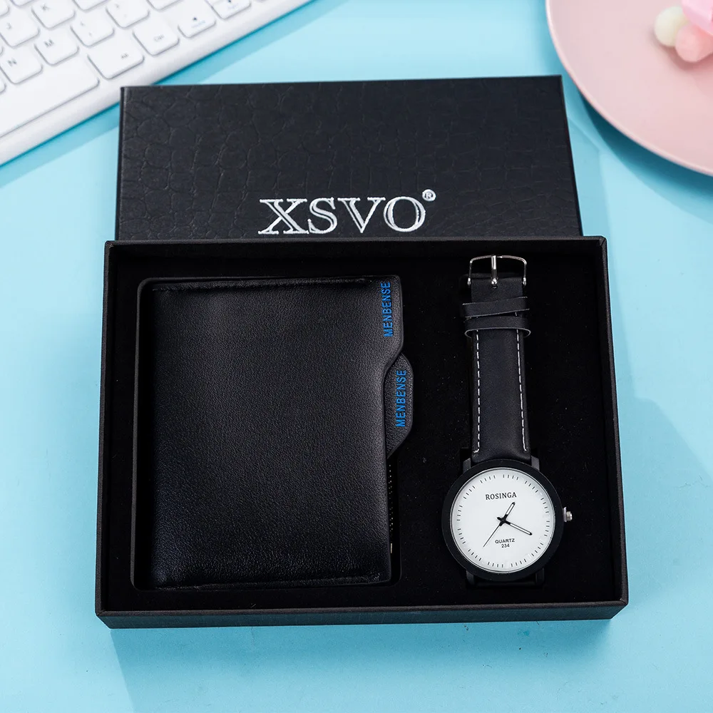 

2 PCS /Set Boutique Gift Set Wallet + Large Dial Quartz Watch Wrist Watch