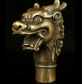 

YM 324 Handwork Carving Bronze Fierce Dragon Statue Cane Walking Stick Amulet