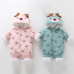 Boy Romper Winter Thickening Warm Coral Fleece Newborn Foot-Wrapped Girl Home Nightgown Warm Fleece Baby Clothes