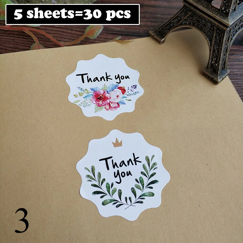 5 листов = 30 шт спасибо клей наклейки уплотнительные этикетки наклейки ручной работы бумажные наклейки для подарков Девушки Цветы Наклейки - Цвет: 3
