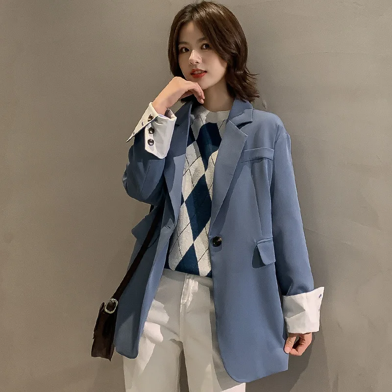 

Winter Autumn Long Blazer Feminino mujer 2019 vintage Casual Fashion fall women blazers and jackets oversized Pink Black Coat