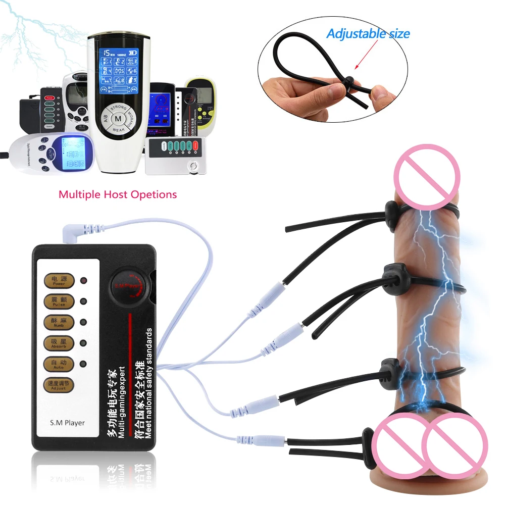 Electro Shock Penis Ring Bdsm Male Electric Stimulation Medical Therapy Massager Silicone Cock Ring Penis Extend Enlarge Sex Toy