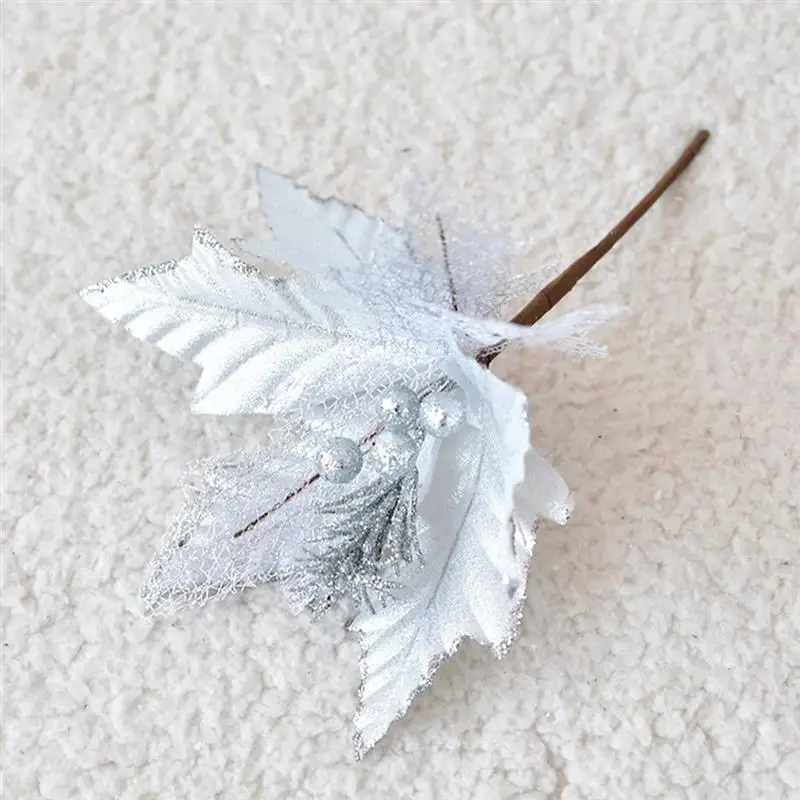 Christmas Artificial Flowers Glitter Fake Flowers DIY Home Wedding Decoration Flower Head Christmas Xmas Tree Ornament