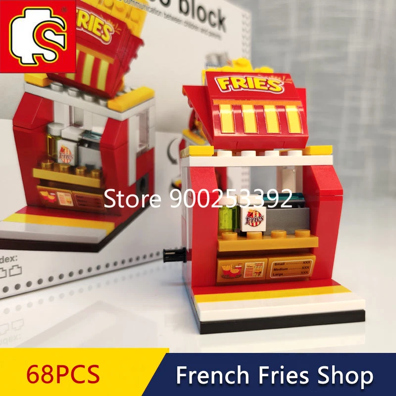 В наличии 68 шт. 601005 Sembo Mini Street View Series Французский картофель фри магазин Fastfood
