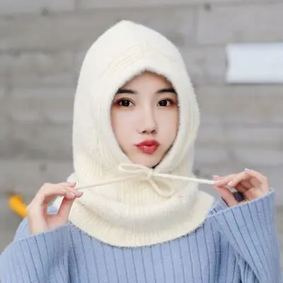 Шерстяная зимняя вязаная шапка бини женский шарф Skullies Beanies Зимние шапки для женщин и девочек плотная теплая шапка однотонная шапка маска брендовая шапка - Цвет: milky white