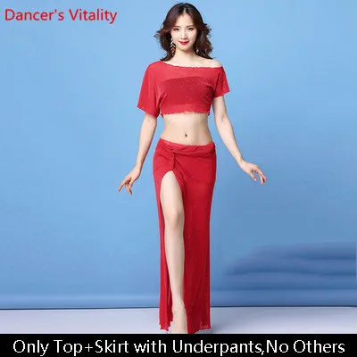 Женская одежда для танца живота, новая пряжа, Сексуальные Восточные Индийские танцы, топ, юбка, комплект, летняя одежда для начинающих, одежда для сцены - Цвет: Top Skirt as Photo