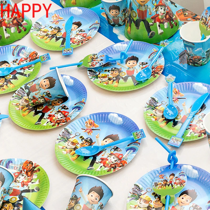 Para 10 tema perro decoración para fiestas de cumpleaños suministros para fiestas infantiles vasos papel plato mantel niños fiesta de cumpleaños| | - AliExpress