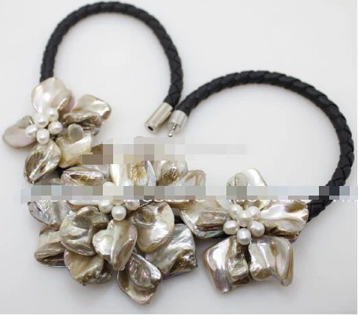 1004+white mother of pearl shell white pearl flower pendant strand necklace 17"long
