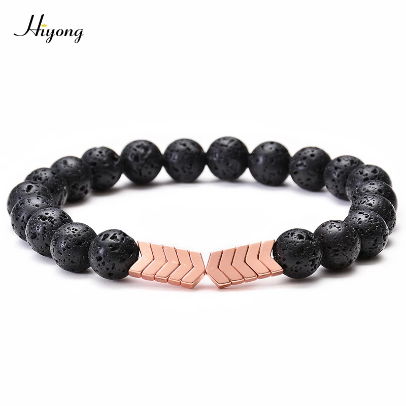 Hematite Bracelet HIYONG камень из вулканической лавы браслет для женщин мужчин бисерный браслет стрелки натуральный камень браслеты исцеление йогой эластичные украшения - Окраска металла: Hematite Bracelet