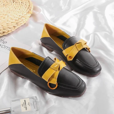 Single shoes female autumn Korean version of the bow soft bottom a pedal lazy peas shoes - Цвет: Черный