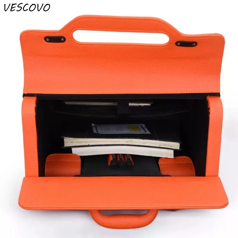 VESCOVO 16"inch Retro PU Leather Rolling Luggage Universal Wheel Women Boarding Trolley Travel Suitcase