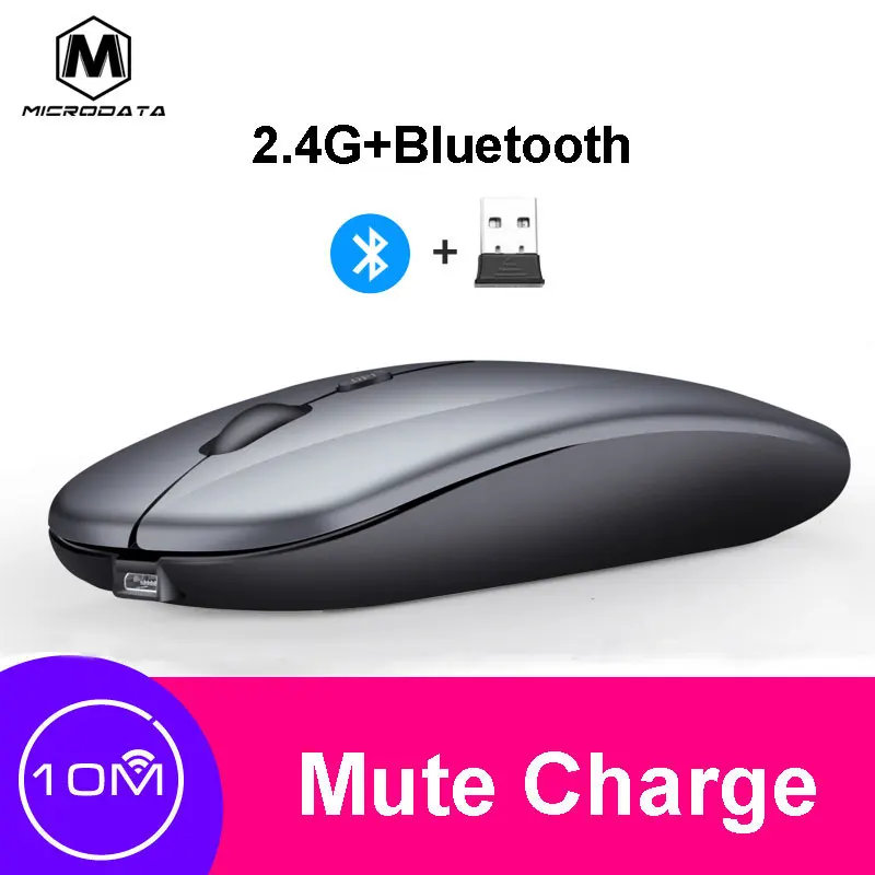 Беспроводная мышь для микроданных 2,4G, Bluetooth 5,0, USB, бесшумная мышь для компьютера, ноутбука, зарядная мышь для samsung, Xiaomi, huawei - Цвет: Mouse Gray