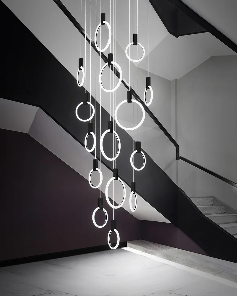 Фото Современная светодиодная люстра из железа и акрила для лестниц роскошный