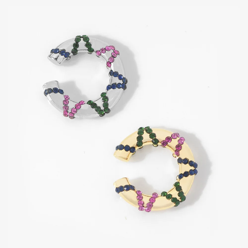 Boho Ethnic Multicolour Striped CZ Clip on Earrings Ear Cuffs Female Without Piercing Cartilage Earcuff Brincos 2020 | Украшения и