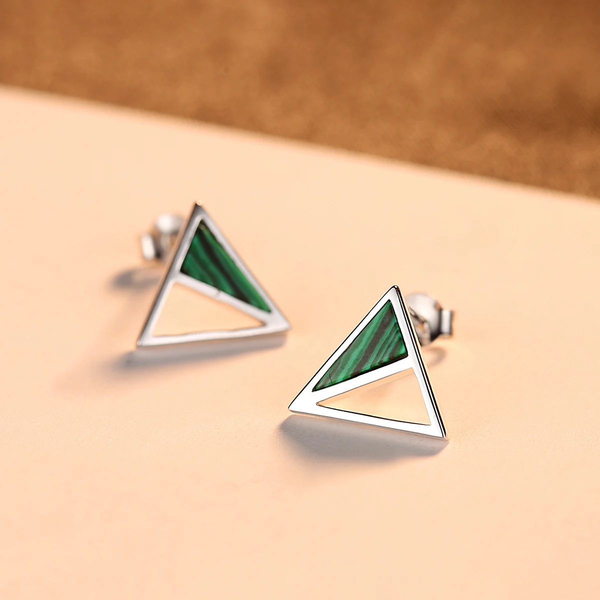 PAG&MAG Minimalism Malachite Triangle Stud Earrings Charm Sterling Silver 925 Earrings Retor Hollow Fashion Earrings Jewelry images - 6