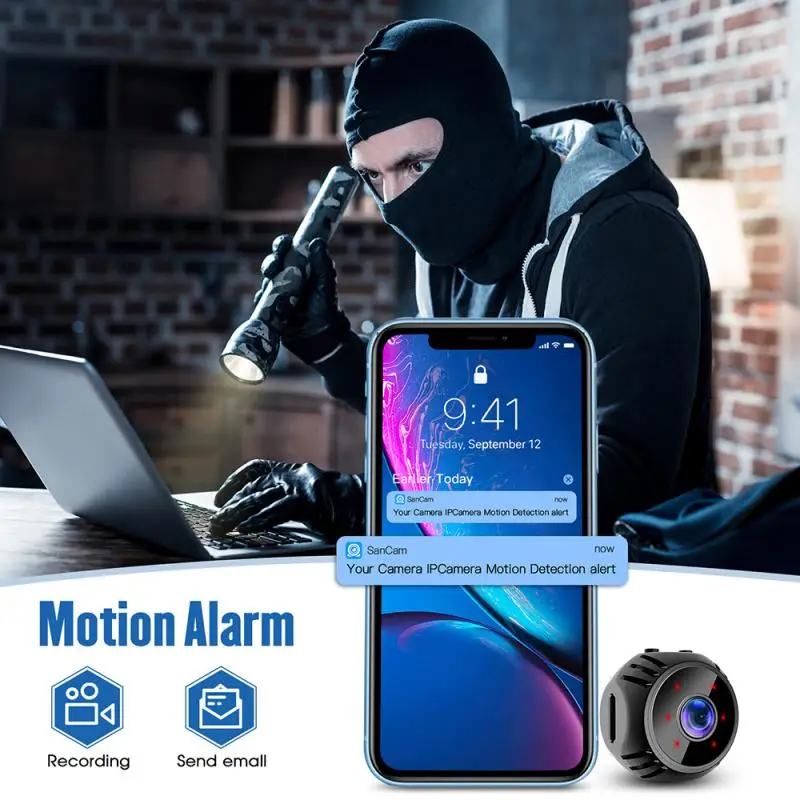 Cámaras de video Minicámara Wifi W8 con aplicación IWF, Monitor remoto de seguridad para el hogar, cámara IP de 1080P, visión nocturna IR, cámara inalámbrica con detección de movimiento - Imagen 6