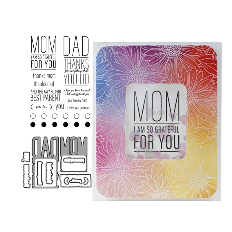 

JCarter Metal Cutting Dies and Rubber Stamps Letter for Scrapbooking Grateful for MOM Craft Stencil Card Make Decoration Die Cut