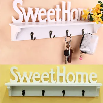 

4 Hooks Style Wall Hanger Shelf NAS Sweet Home Style Rack Storage Decor Organizer Wall Mounted