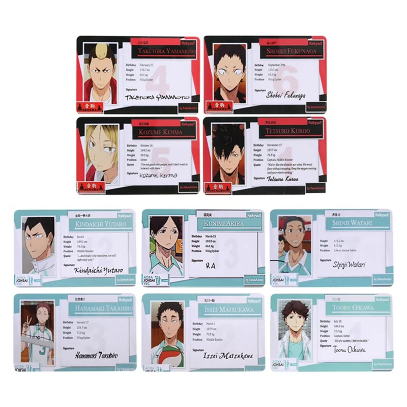 1Pcs Anime Haikyuu!! Figure Name Cards Hinata Shoyo Kageyama Tobio Boxuto Kotaro Shool ID Card Fan Collection Gifts