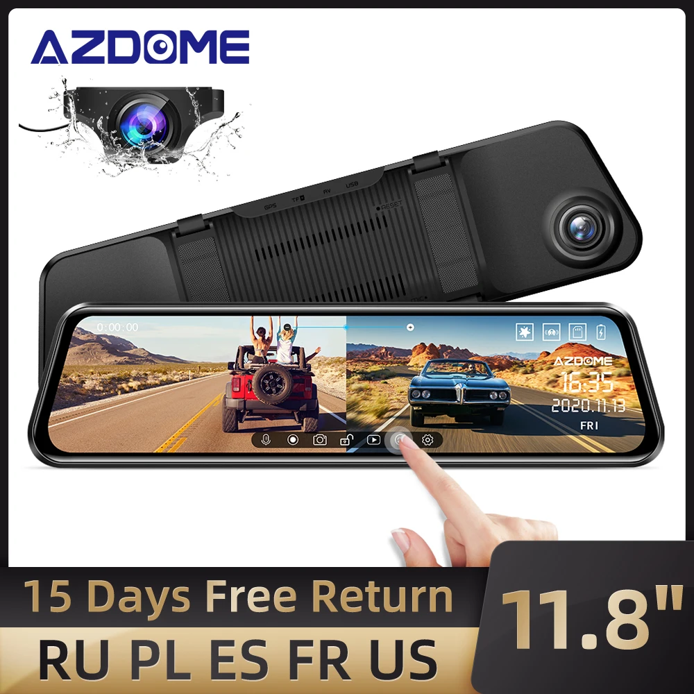 Новинка 2020 AZDOME 10 дюймов полный экран видеорегистратор заднего вида сенсорное