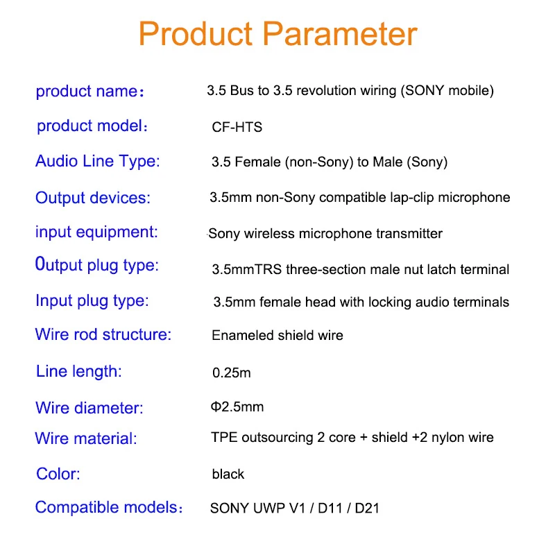 Canfon Audio Cable Adapter Lavalier Mic Input for Sennheiser Rode Saramonic Boya to Sony UWP V1D11D21 Wireless Microphone System