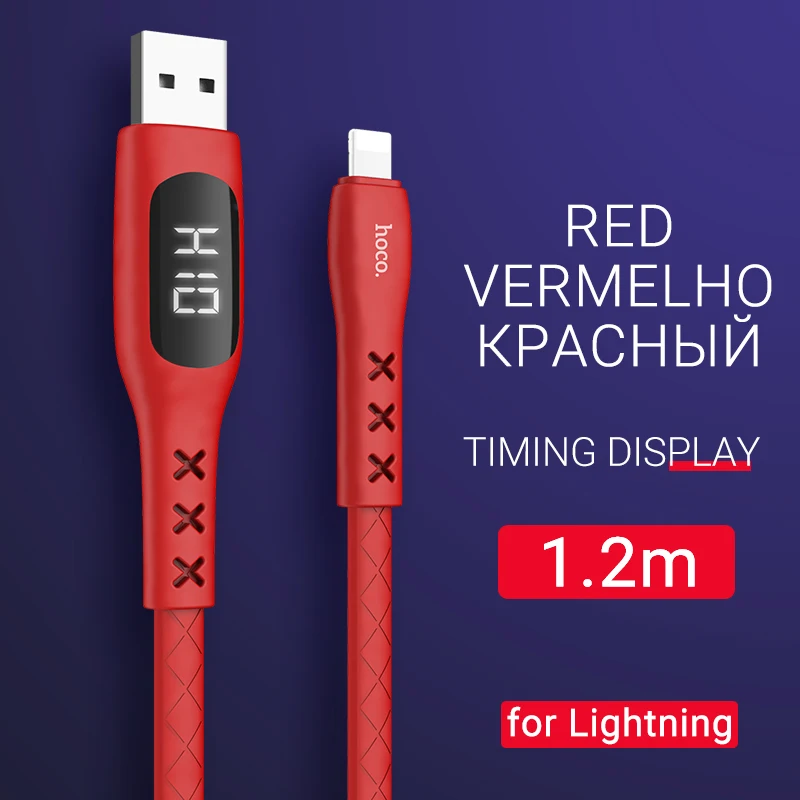 Red hoco usb зарядный кабель лайтнинг с таймером lightning передача данных таймер времени зарядки для iphone X XS XS Max XR 8 6 ipad 2 юсб провод зарядный шнурок для айфона айпада с дисплеем тока и напряжения зарядник - Цвет: Red