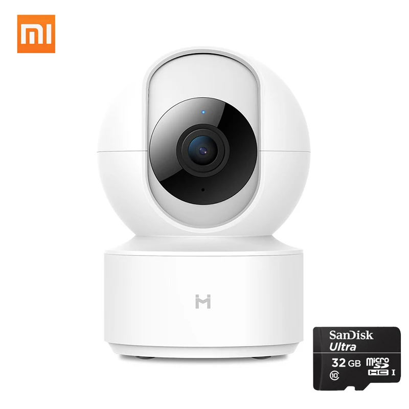 Смарт-Камера Xiaomi Mijia 1080P с глобальной версией, ip-камера, веб-камера, видеокамера с углом обзора 360, Wi-Fi, беспроводное ночное видение, AI, улучшенное движение - Цвет: 1080P With 32G SD