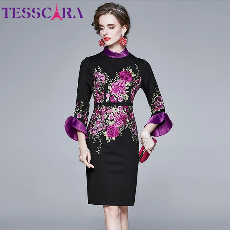 Women Runway Designer Luxury Embroidery Mesh Dress Suit Set High Quality Lace Party Robe Long Vintage Cocktail Vestidos main image 1